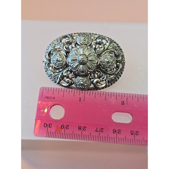 Silver Vintage Germany Filigree Floral Round Pin Brooch B112427